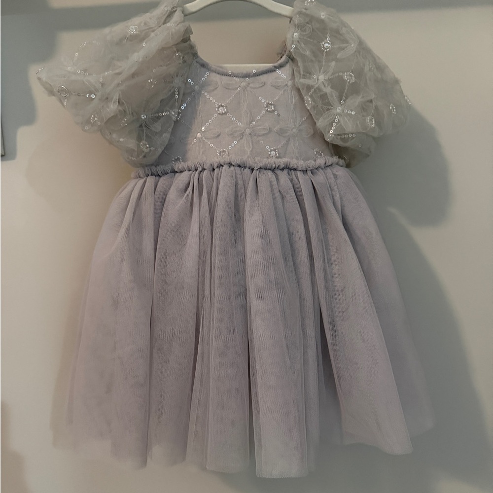 Noralee Little Girls Dress with Sequin Puff Sleeves